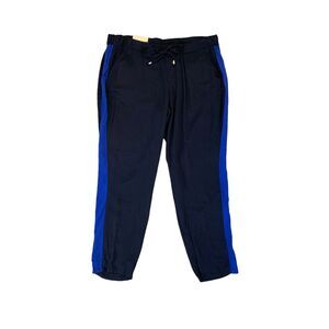 Old Navy Pixie Pants Womens L Large Navy Blue Tuxedo Stripe Ankle Crop Drawcord